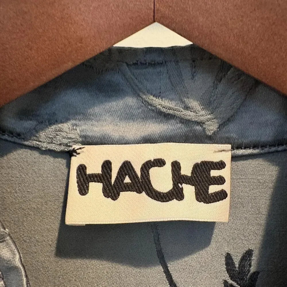 Hache Jacket Women 46 US 10 Gray Floral Jacquard Mandarin Collar Made in Italy - Picture 2 of 15